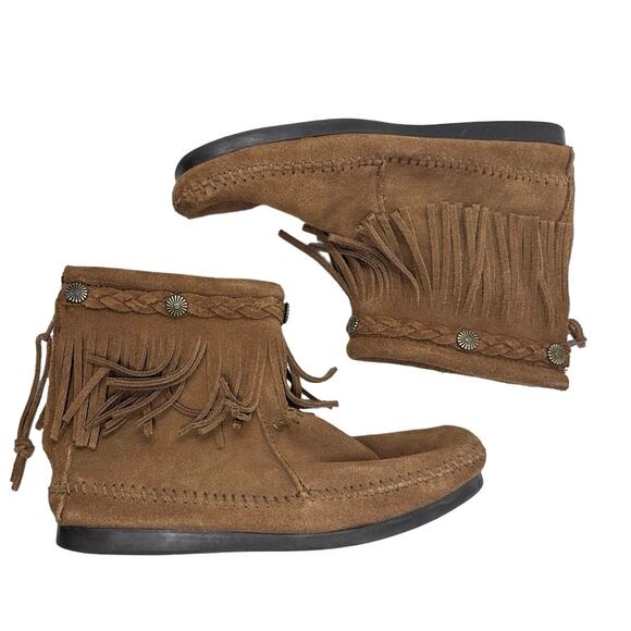 Minnetonka hi top back zip fringe western boot size 6.5 - Picture 4 of 9